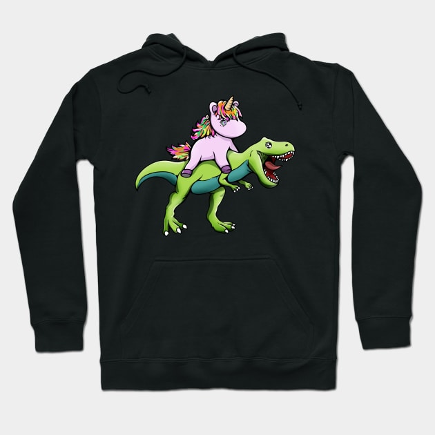 Unicorn Riding Dinosaur Hoodie by theglaze